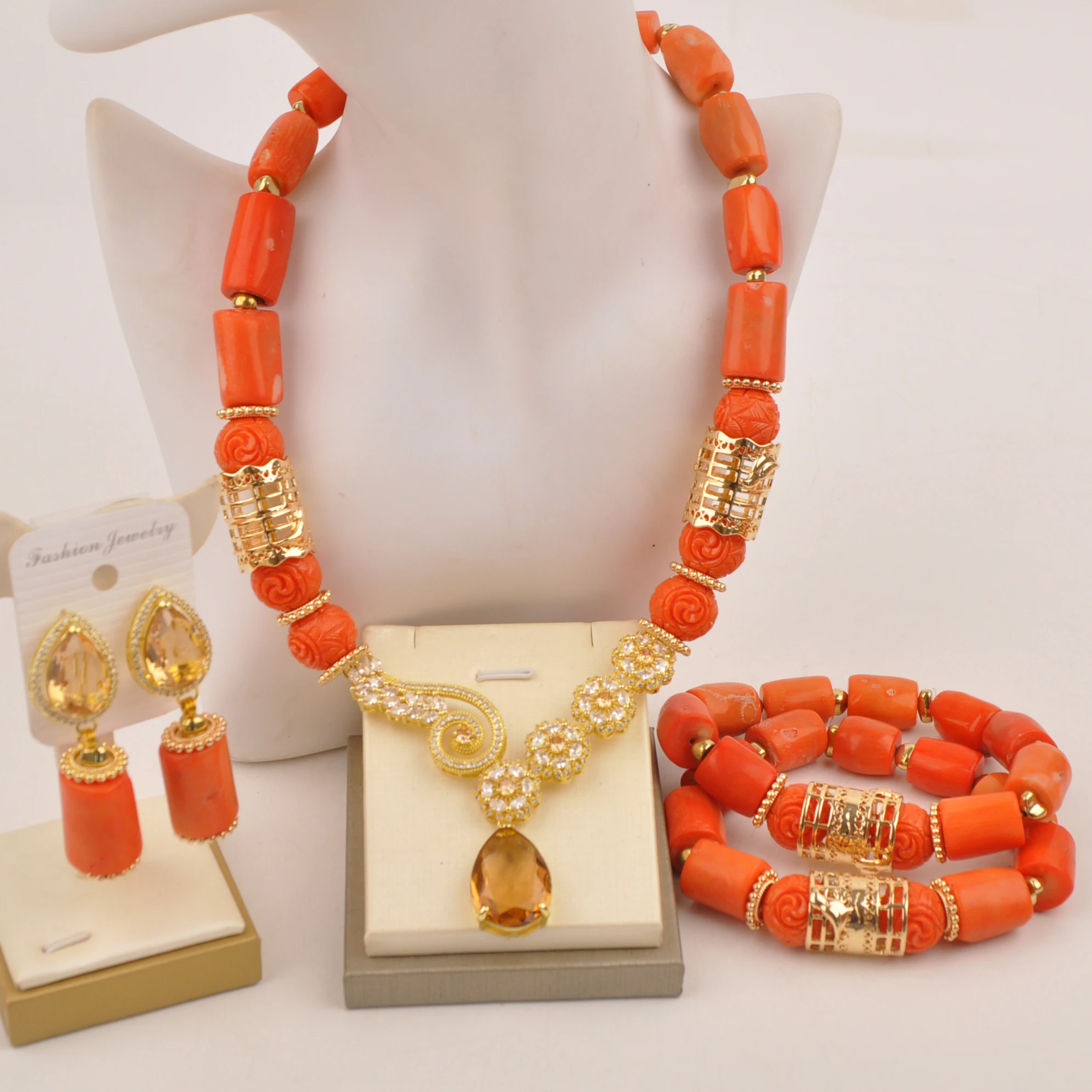 

Nigerian Bridal Coral Beads Necklace Set African Jewelry Set