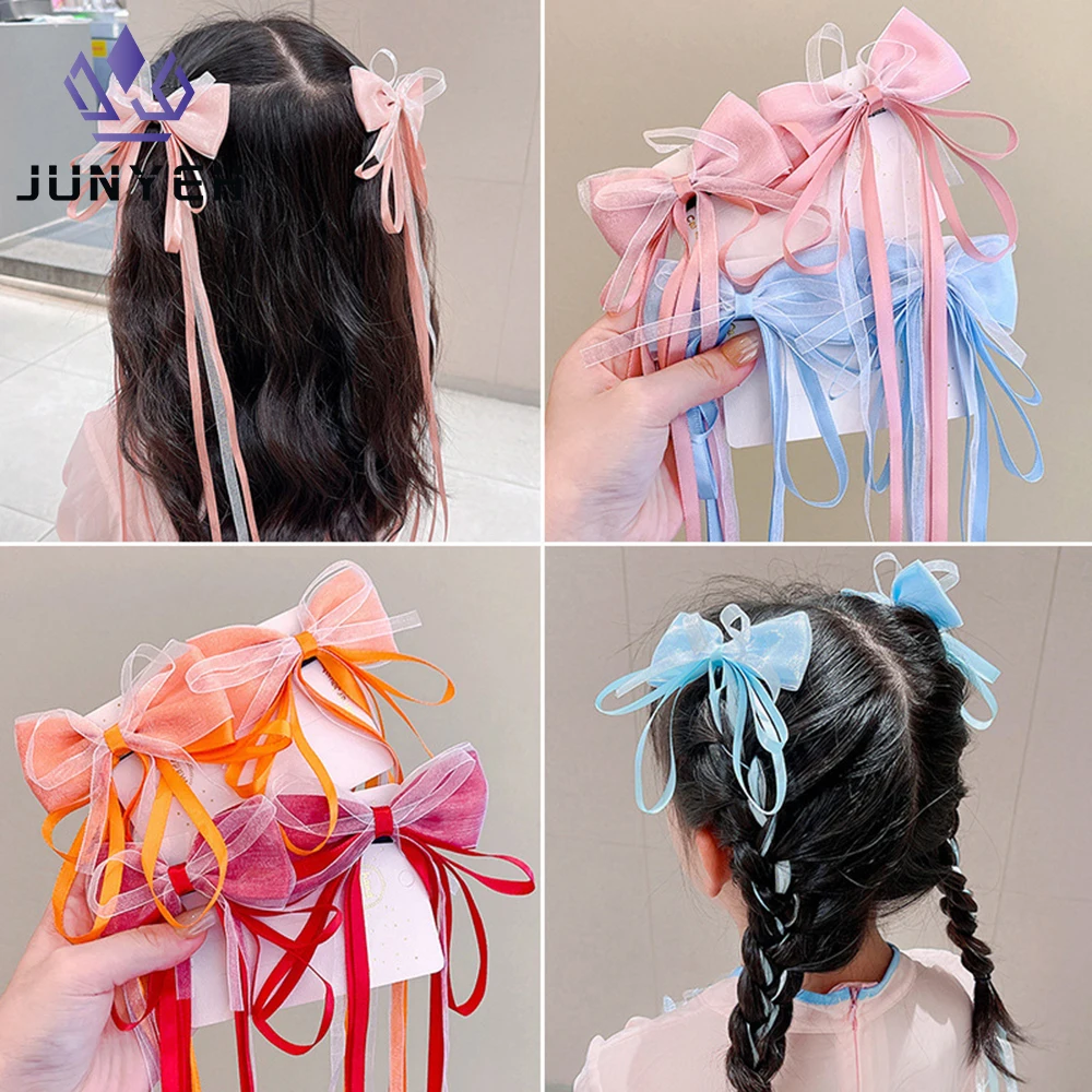 

2Pcs Girls Tassel Hair Clip Set Ribbon Bow Kids Hair Accessories Antique Hanfu Headwear Chinese Style Bangs Clip