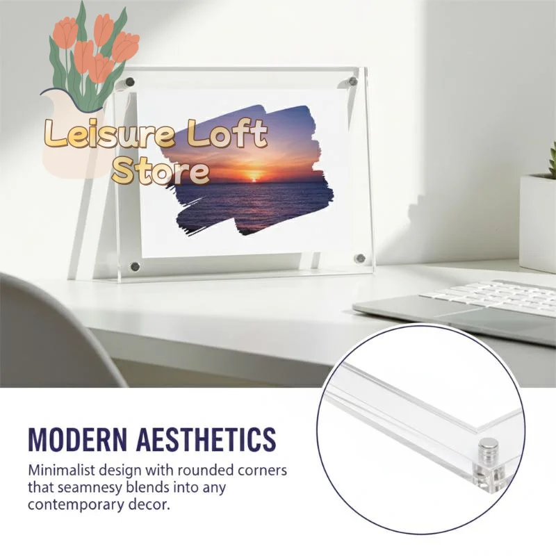 Transparent Magnetic Acrylic Photo Frame Desk Display Stand for Posters Photos Certificates Business Reception