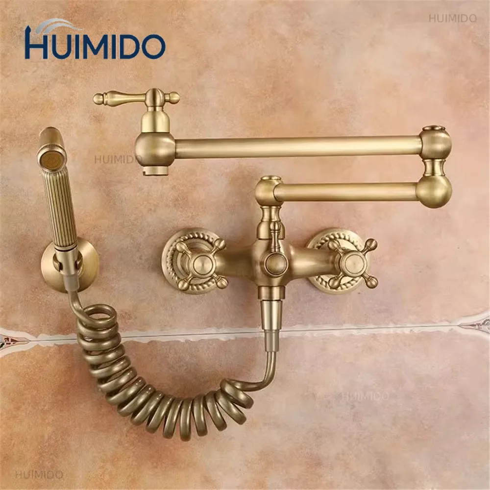 Foldable Kitchen Faucet  Antique Bronze Pot Filler Tap Hot and Cold Single Hole Sink Tap Rotate Folding Spout Brass view 4