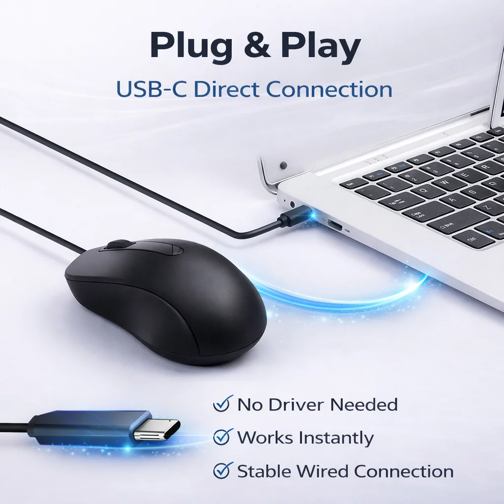 USB C Wired Mouse Silent Click 1000DPI Type-C Mouse For Laptop/Tablet/Phone Compatible with Mac/Windows/Android Plug and Play