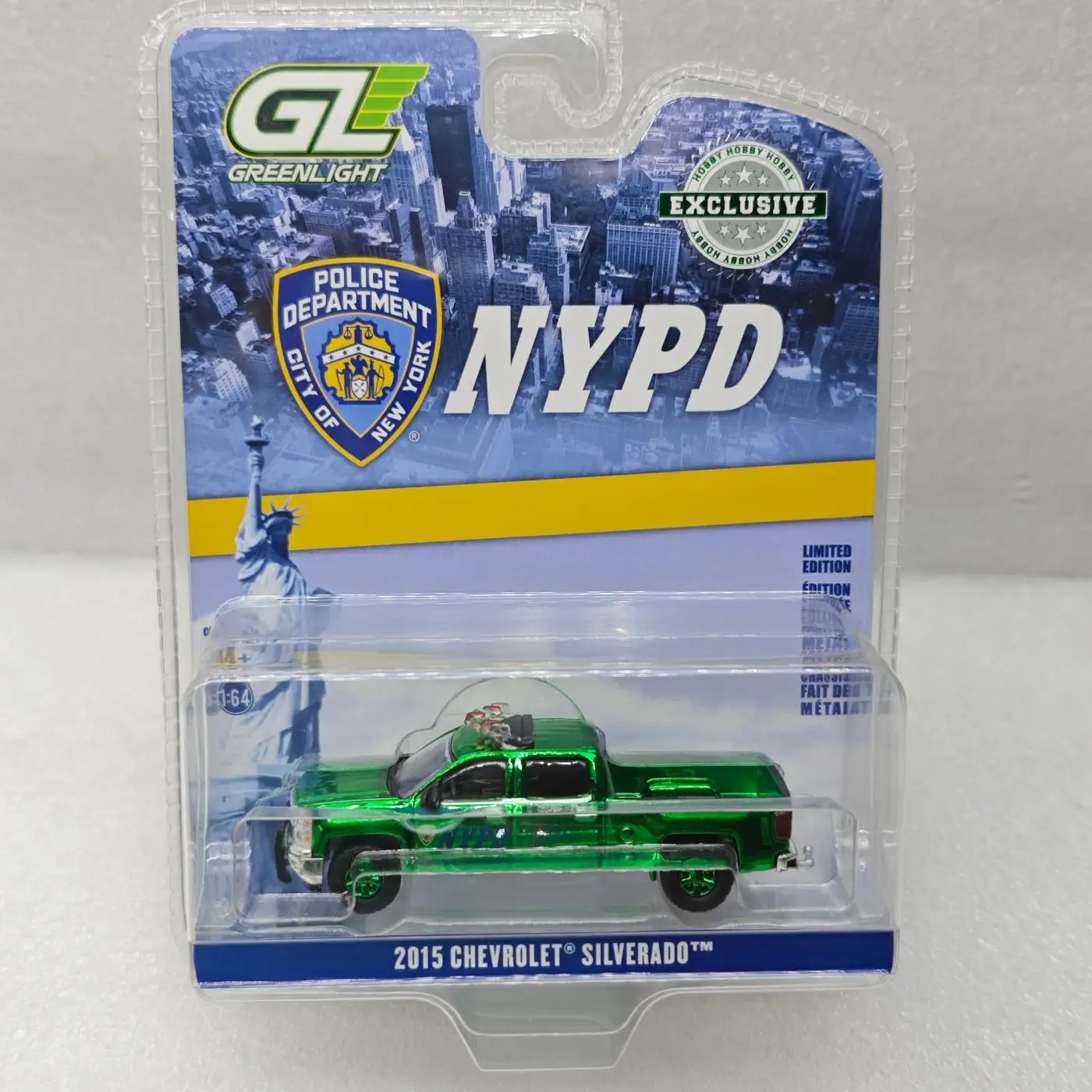 GreenLight 1:64 2015, Silverado — отдел полиции в Нью-Йорке, NYPD, гальваническое зеленое колесо, модель автомобиля из сплава, рынок, орнамент