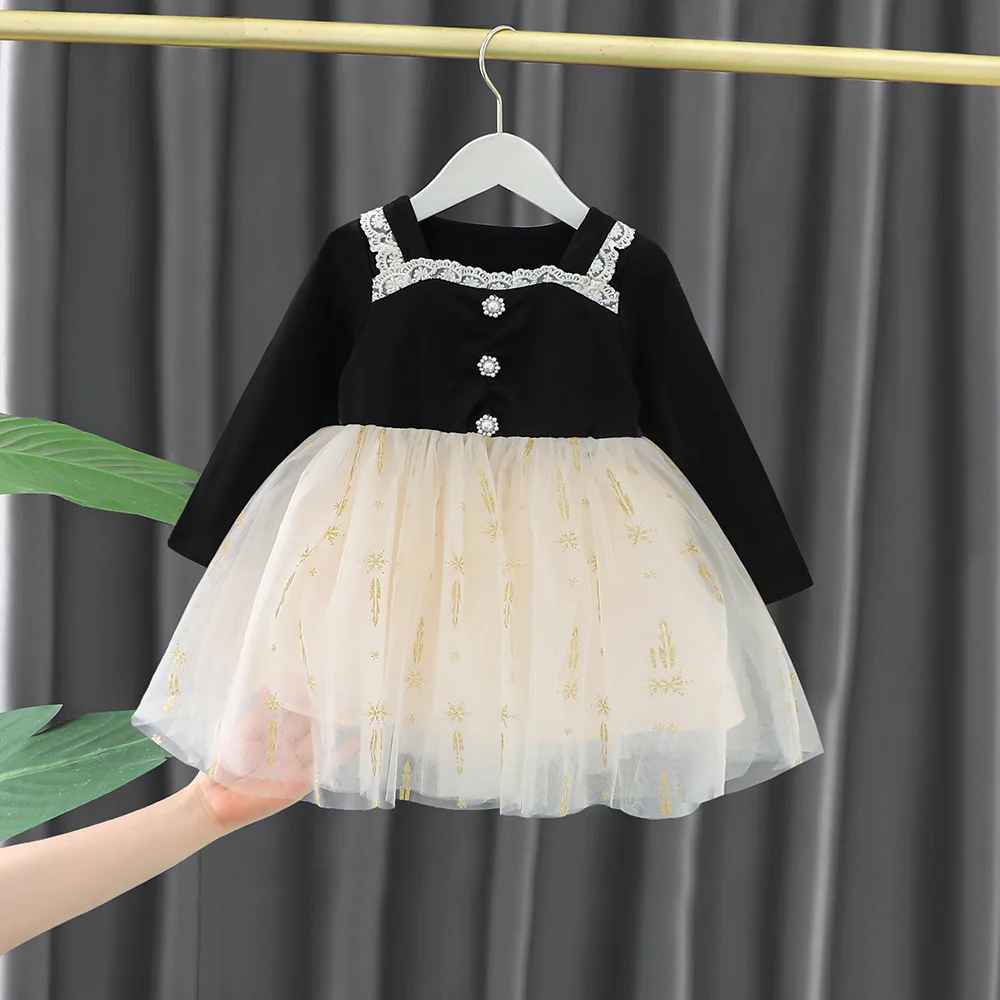 

Korean Style Autumn 2024 Children Girl Dress Cotton Spliced Lace Young Kid Girl Dress Long Sleeve Sweet Gauze Little Girl Dress