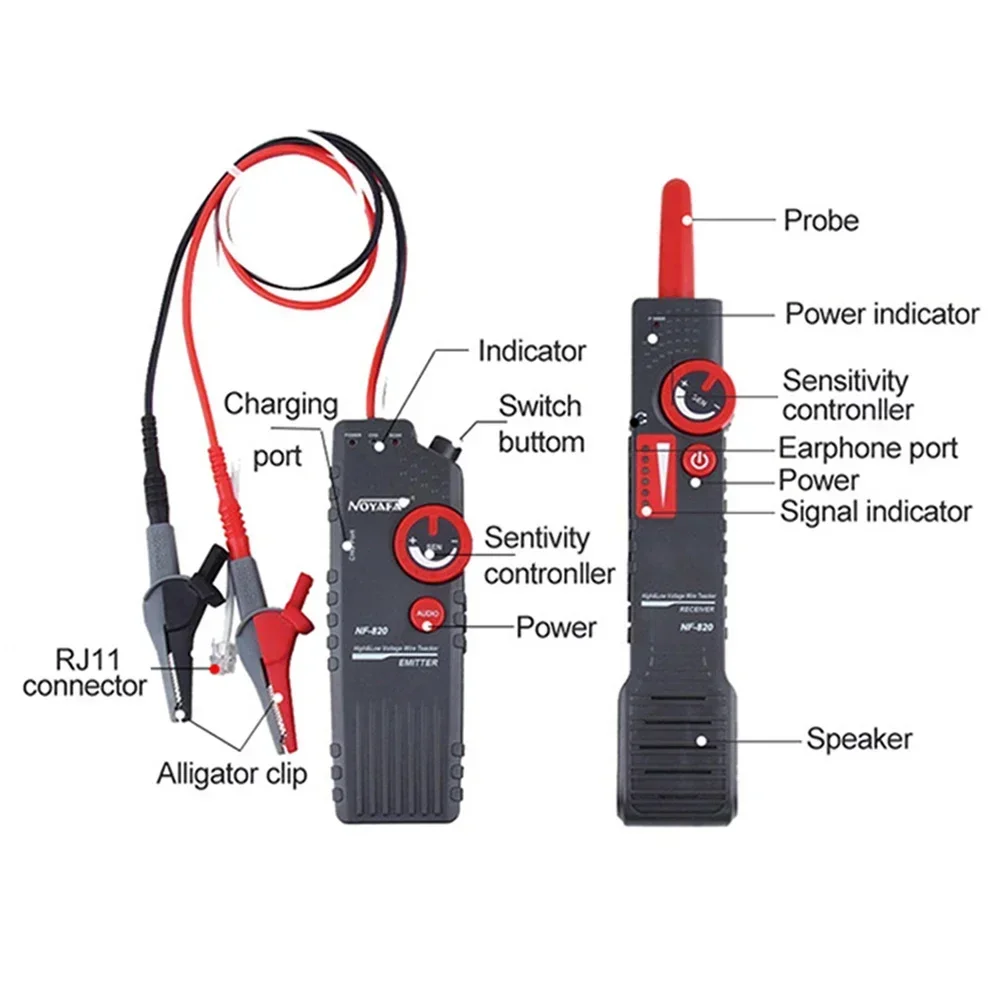 NOYAFA Network Cable Tester Wire Locator NF-820 Anti-Interference Underground Cable Locator High Low Voltage Design for 220-380V