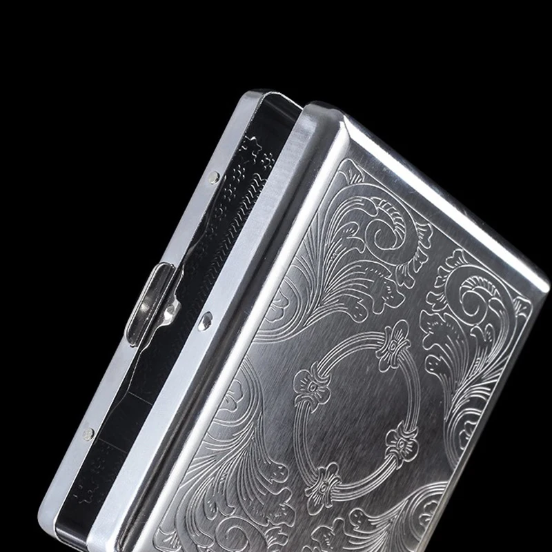 Silver Portable Metal Cigarette Case For Thick Cigarettes Flip Open Traveling Cigarette Container Box Holder Outdoor Smoking