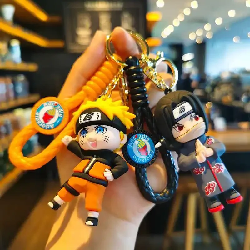 Popular anime Naruto peripheral cartoon cute woven keychain Kakashi Naruto Sasuke 3D doll car pendant gift