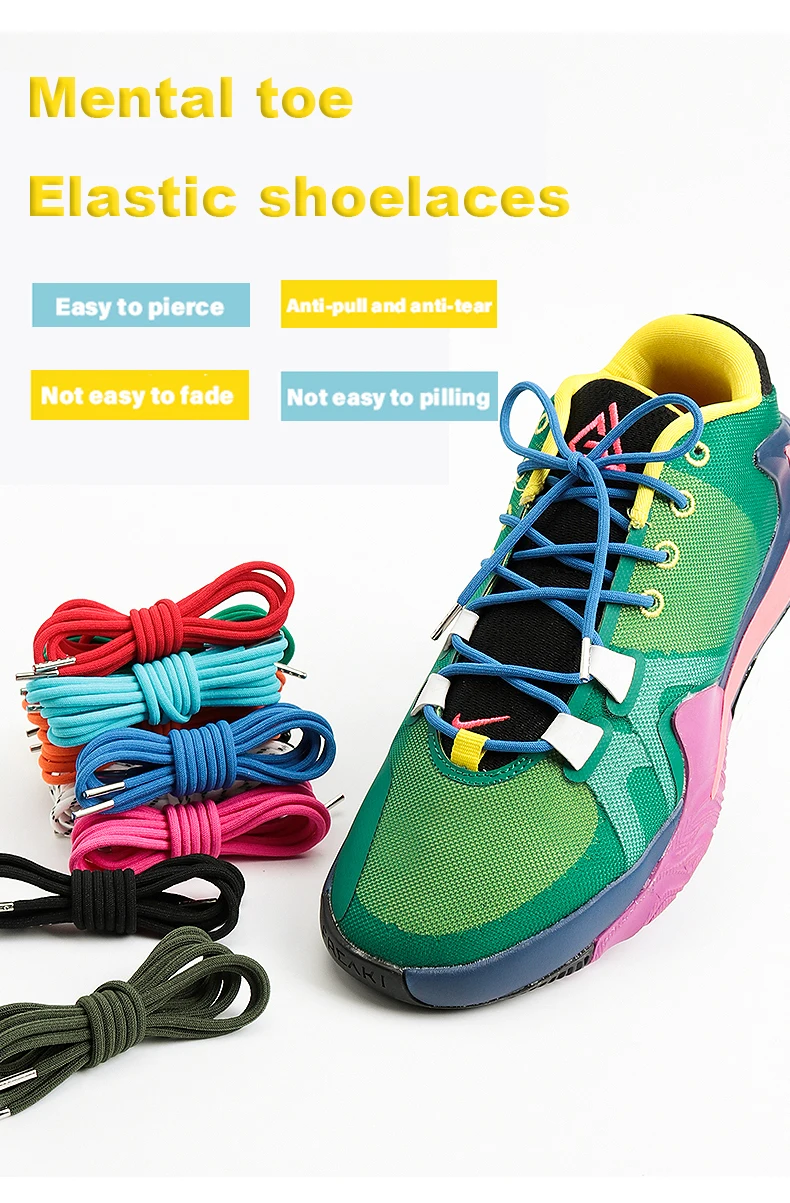 Runde, elastische Schnürsenkel für Sneaker, mit Metallenden, für Freizeitaktivitäten im Freien, für Damen und Herren, Schuhzubehör, 1 Paar. – Detail 1