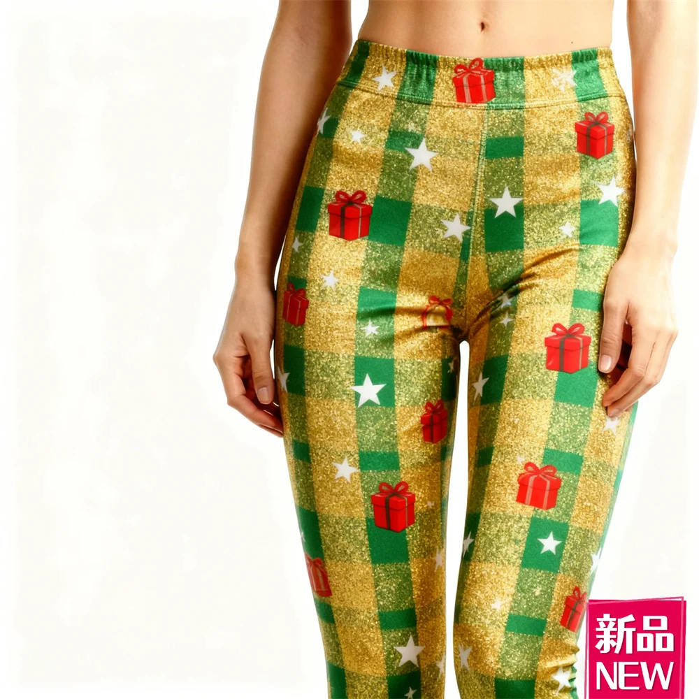 

Рождественская тема, повседневные штаны для йоги для женщин, эластичные леггинсы с 3D принтом в клетку, осень-зима, удобные длинные брюки