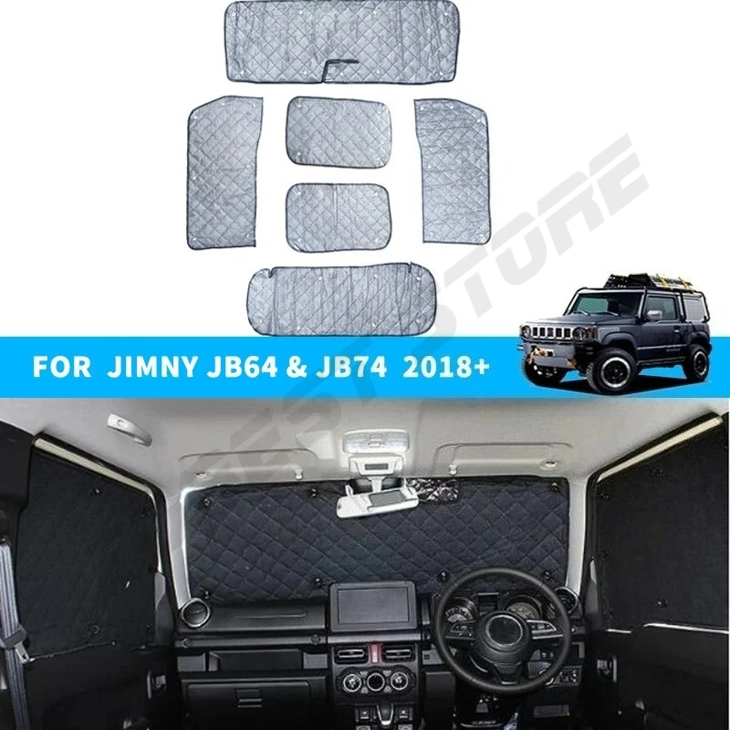 6PCS Window Visor Sunshade Cover Windshield Sun Pads for Suzuki Jimny 3-door 2019 2020 2021 2022 2023 2025 JB64 JB74 2 Door