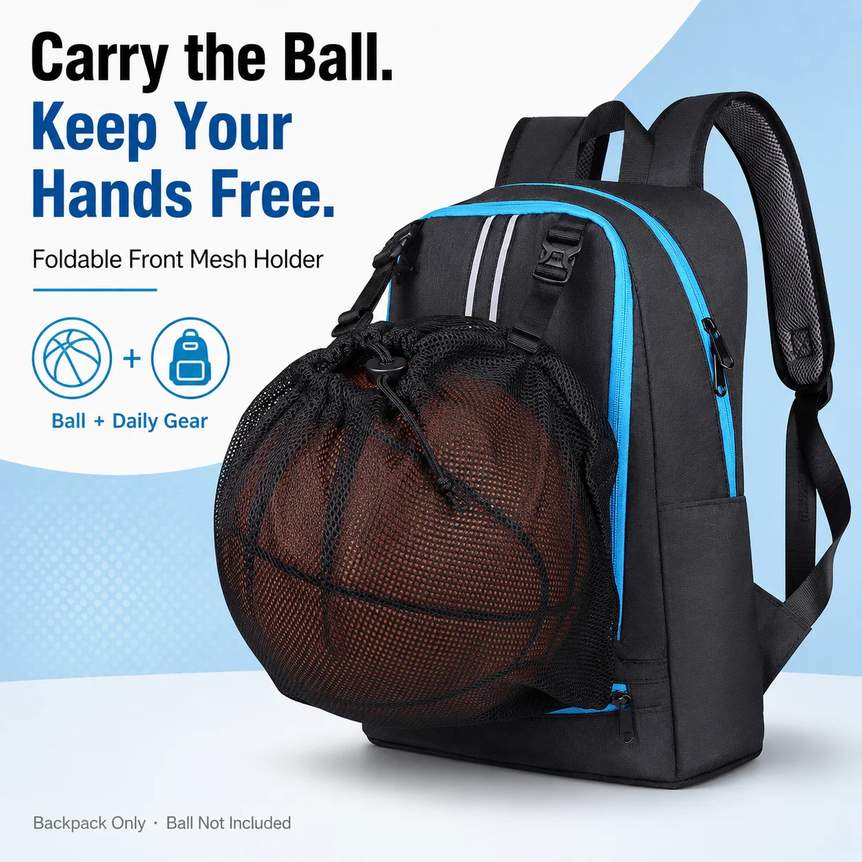 Basketball Backpack with Foldable Ball Holder Mesh Pocket Sports Bag for Football Volleyball Gym Training Travel