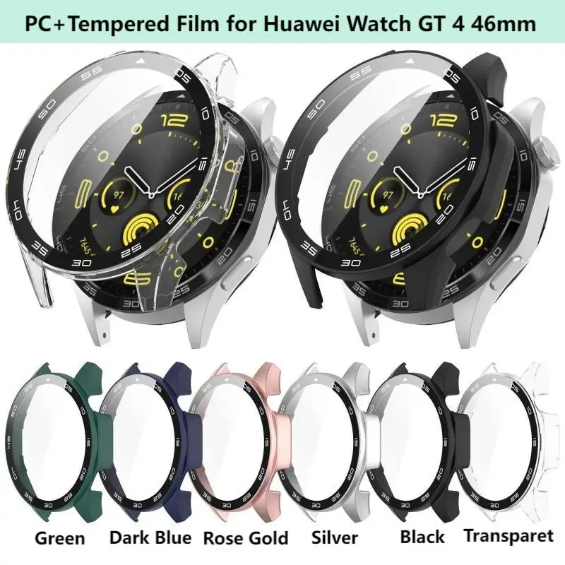 PC+Tempered Film Case for Huawei Watch GT 4 46mm 41mm Smart Watch Bumper Cover Full Glass Screen Watch GT4 Protector Frame