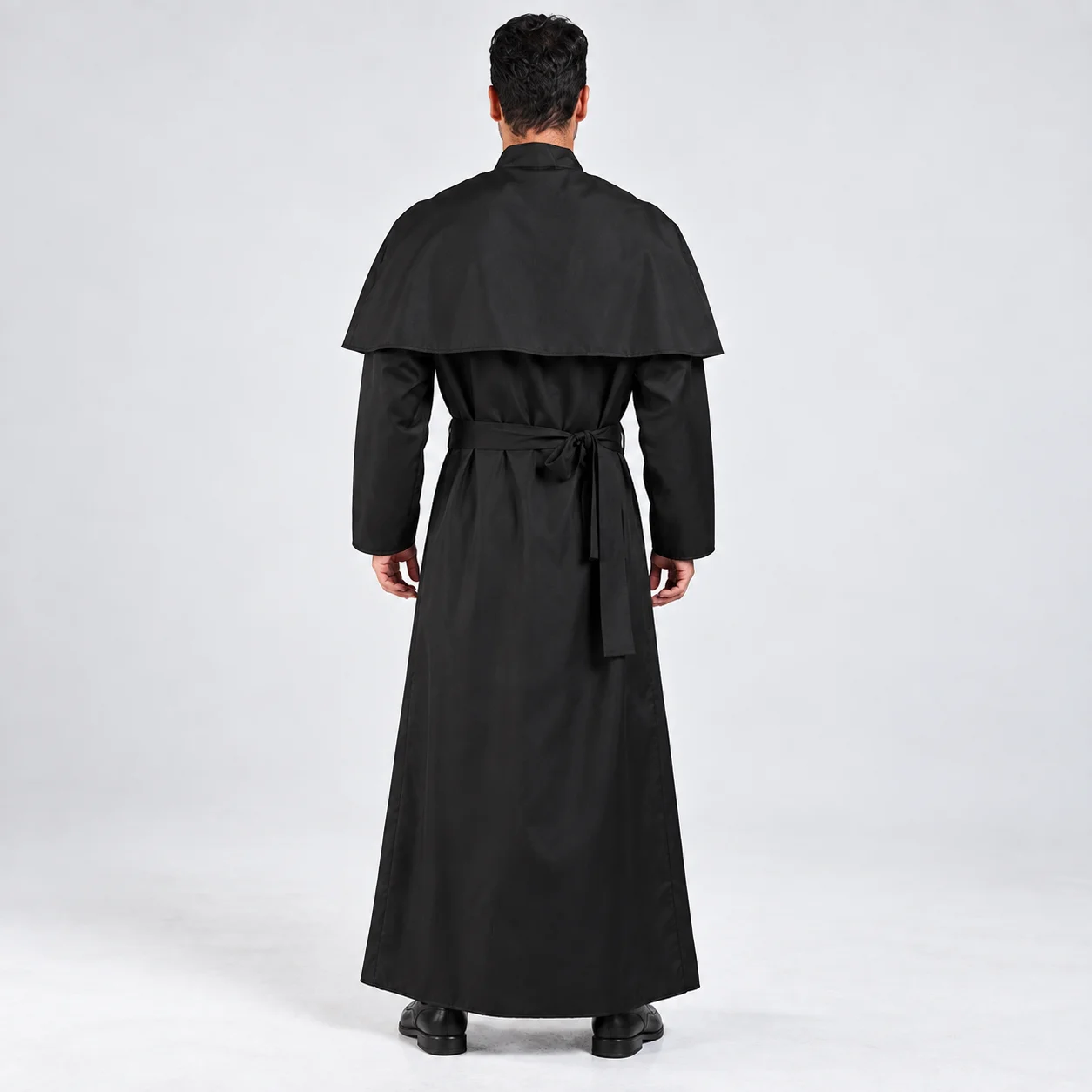 Halloween Priest Costume Men Black Clergy Robe Cosplay Outfit Long Cape Robe Stage Performance Party Costume