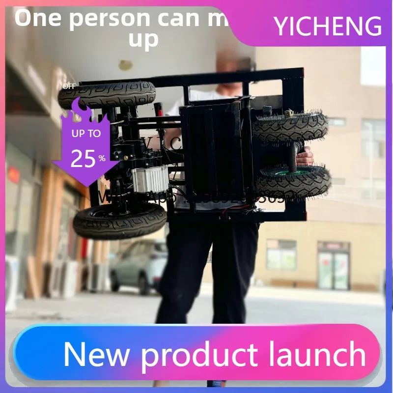 A2-7 electric hand push flatbed truck to pull cement tiles special construction site load folding truck to pull goods four-wheel