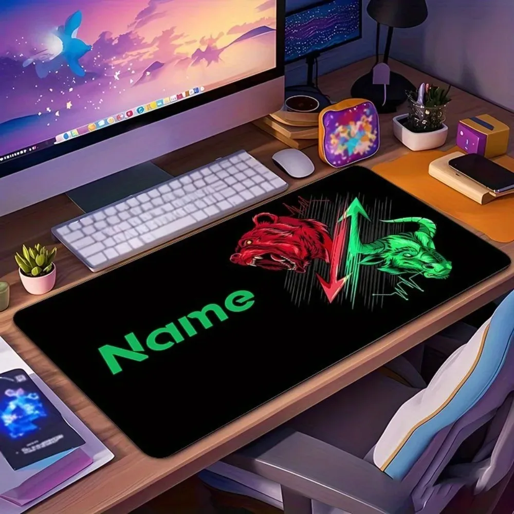 CIFbuy Giant Anti‑Slip Rubber Bull Bear Mouse Pad, Custom Name 2D Flat Large Extended Desk Mat Ideal Festival Gift for Trader