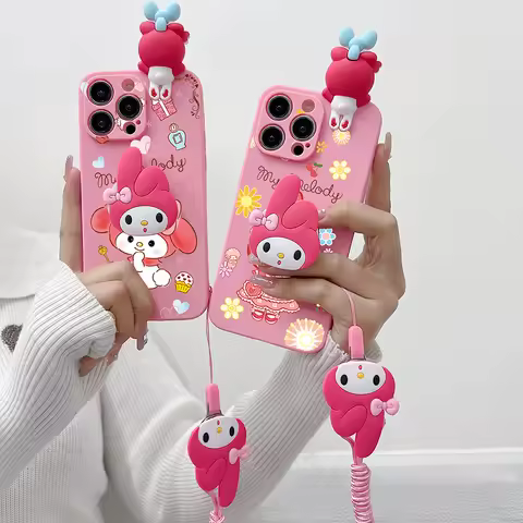 My Melody Kitty Head Case With Holder Rope Soft Cover For Samsung Galaxy S9 S10 S11 E S20 S21 S22 S23 S24 S30 Plus Ultra FE