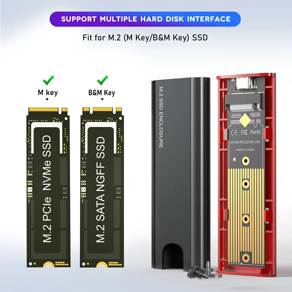 

M.2 NVME NGFF SATA SSD Enclosure Solid State Drive External Enclosure SSD To USB 3.1 Enclosure for SATA SSDs 2230/2242/2260/2280