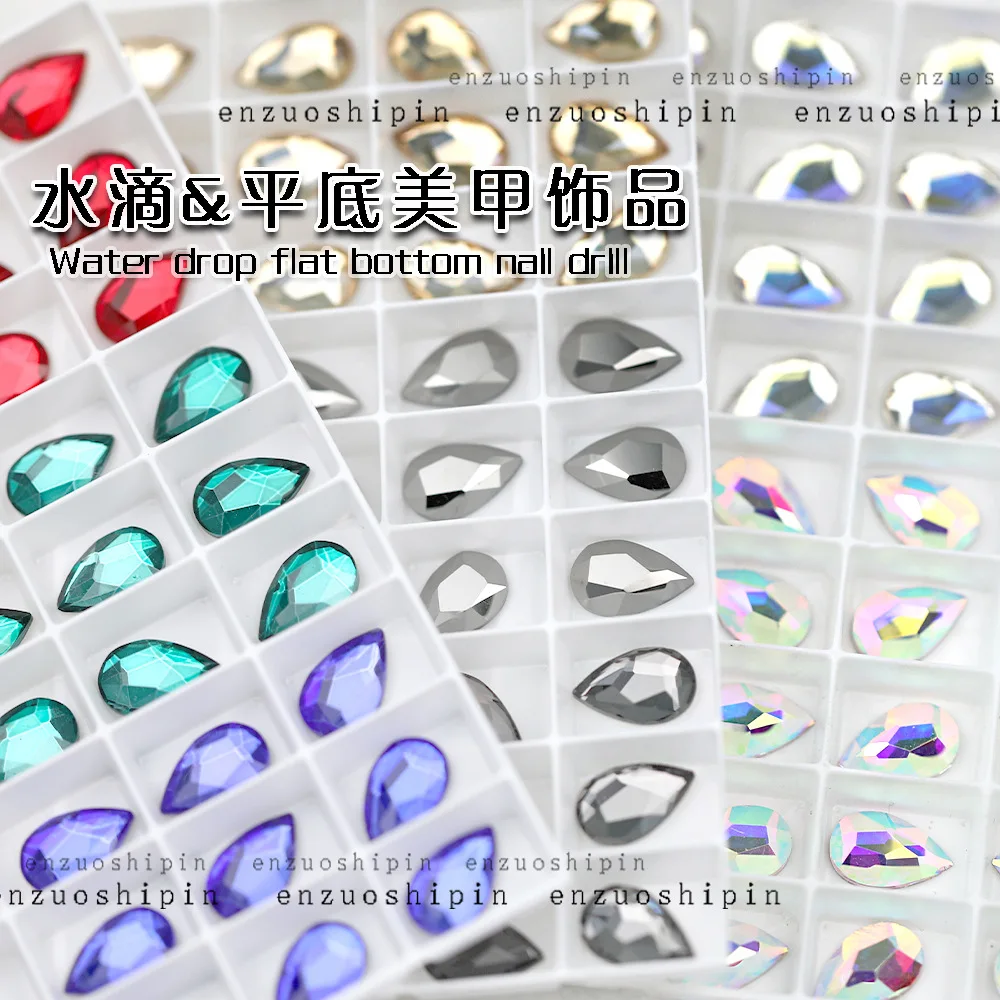 50 stks Grote Maat 9*14mm Druppelvorm Boutique Platte bodem nail art steentjes Glas kristal 3D nagel decoratie groothandel