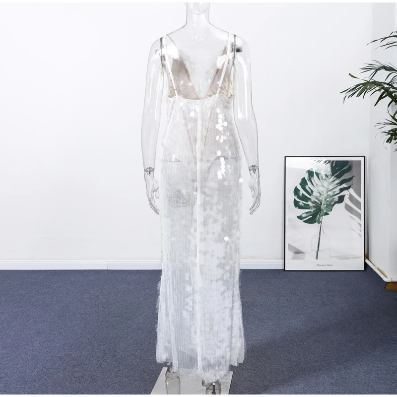 Sequin Lace Splicing V-Neck Backless Maxi Dress S20cf1375f39f4f97a22399c45370a273a