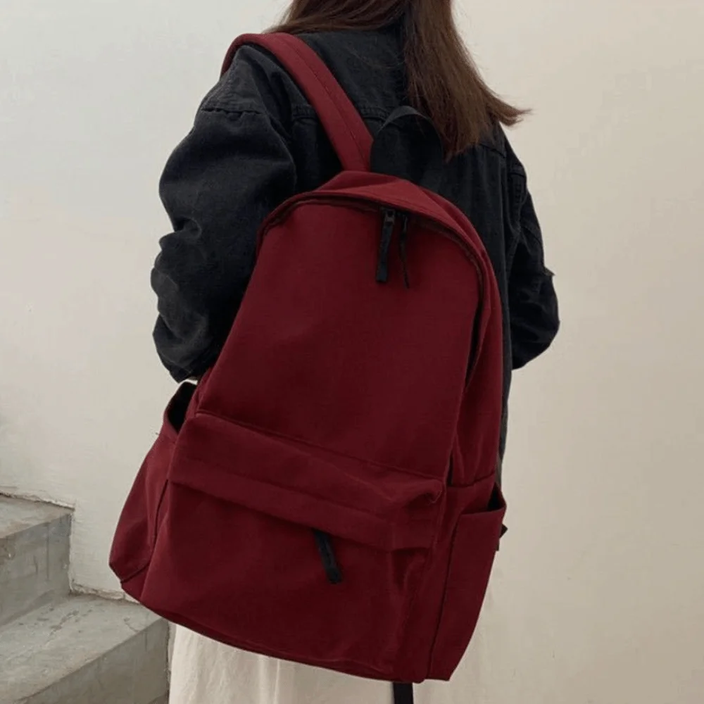 

Fashion Large Capacity Student Backpack Casual Solid Color School Bag Adjustable Straps Nylon Travel Bag Daily Use