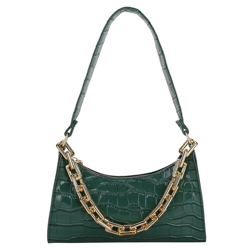 Retro Casual Women's Totes Shoulder Bag Fashion Exquisite Shopping Bag PU Leather Chain Handbags for Women-Green