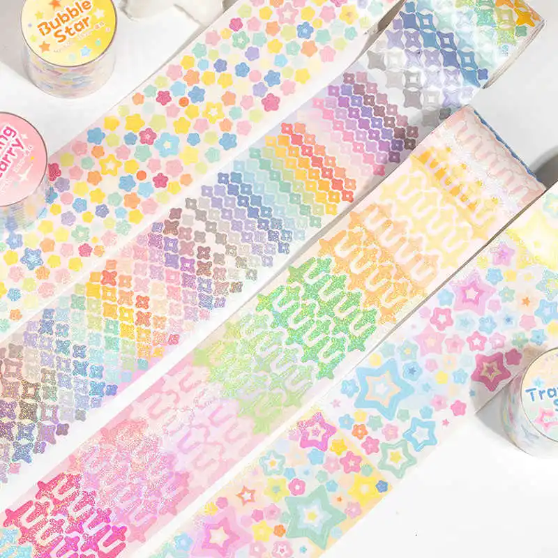 Cute Starlight Journey Series Decoration Adhesive Tape Handbook DIY Scrapbooking Journal Collage Material Die-cut Tape Stickers