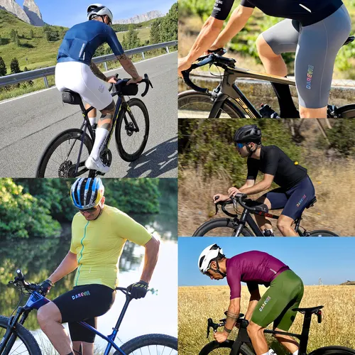 Imagen 2 del producto DAREVIE Pantalones cortos con pechera de ciclismo sin costuras 4,0 Italia ELASTIC-INTERFACE Pad pantalones cortos de ciclismo Diamond Leg Gripper pantalones cortos Bretelelle para hombre