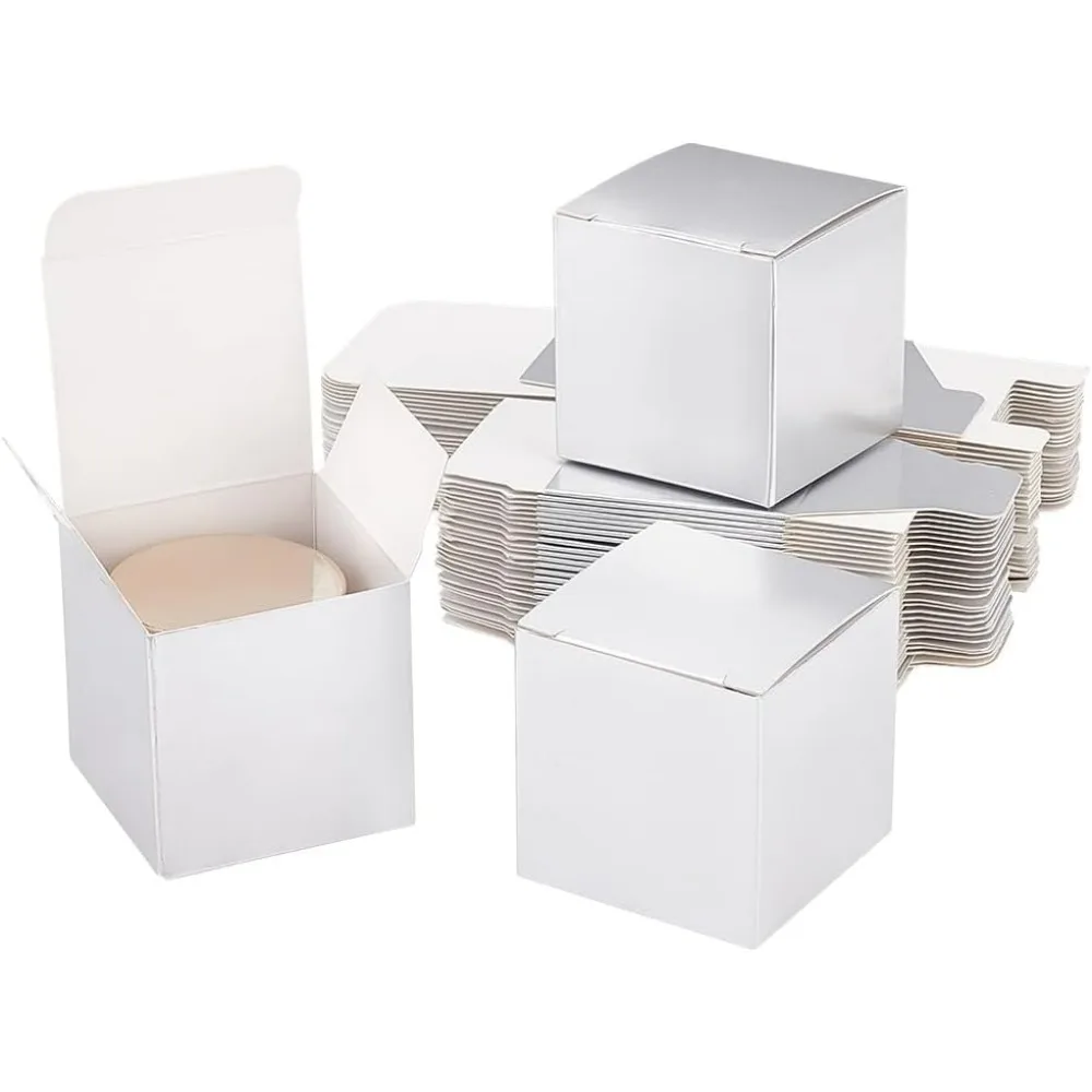 30 Uds Mini cajas de cartón plateadas 2x2x2 pulgadas caja de regalo de Navidad cajas de panadería para galletas cajas de dulces contenedores de pasteles para Navidad