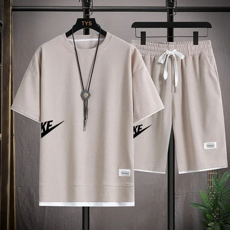 Traje para hombre, ropa deportiva para hombre, camiseta de manga corta y pantalones cortos deportivos, ropa informal transpirable de moda de verano,