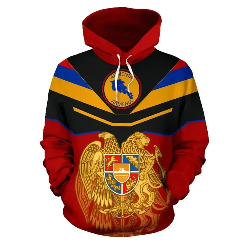 3D Printed Armenia National Flag Hoodies For Men National Emblem Graphic Sweatshirts Casual Hooded Loose Long Sleeves Pullovers