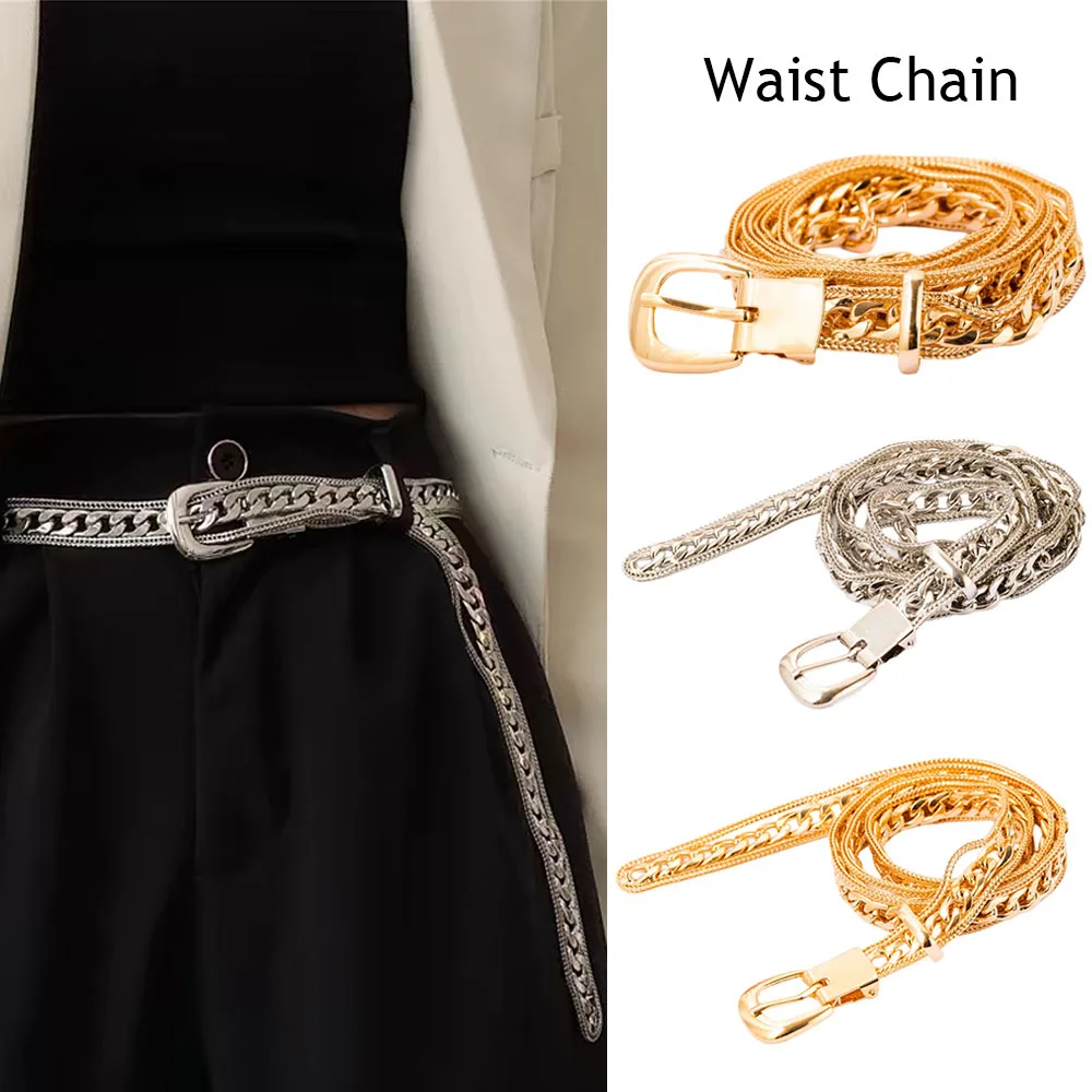 

Fashion Alloy Waist Belt Punk Style Jeans Shirt Decor Waist Chain Gold Silver Color Adjustable Metal Belt Clothing Accessories
