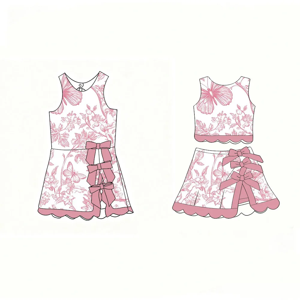 Elegant Floral Print Sleeveless Party Dress for Toddler Girls Bowknot Waist Scalloped Hem Princess Pageant Gown with Back Button