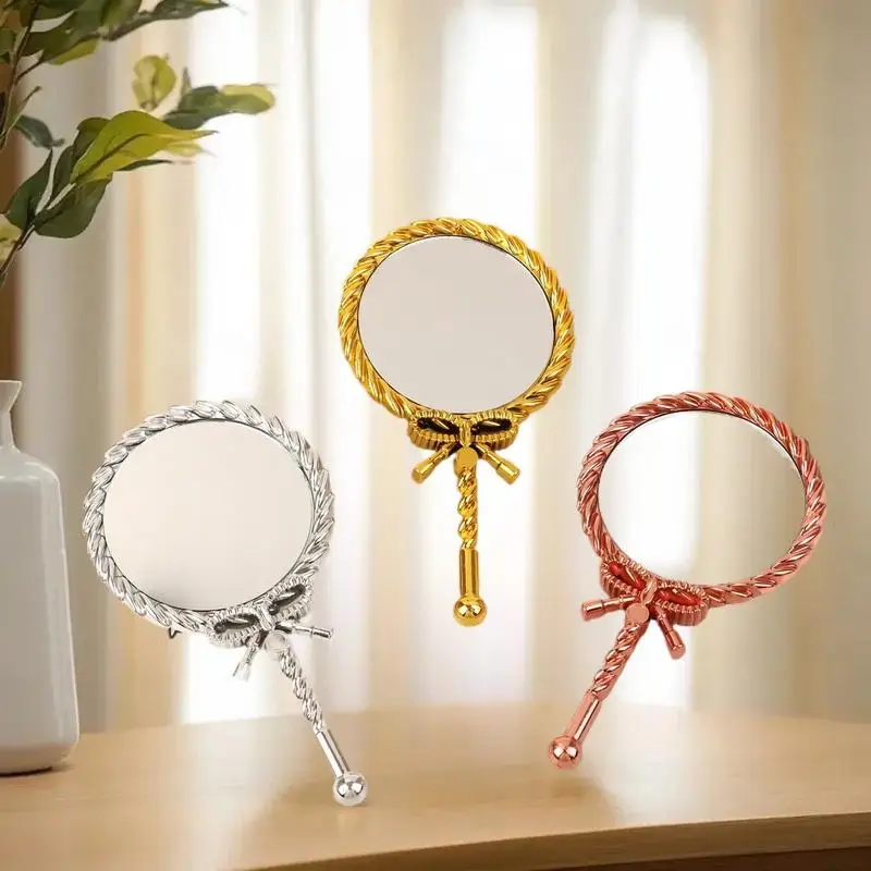 Specchio per trucco portatile vintage portatile Specchi cosmetici rotondi con presa a mano Strumento di bellezza per specchio antico nobile in stile europeo