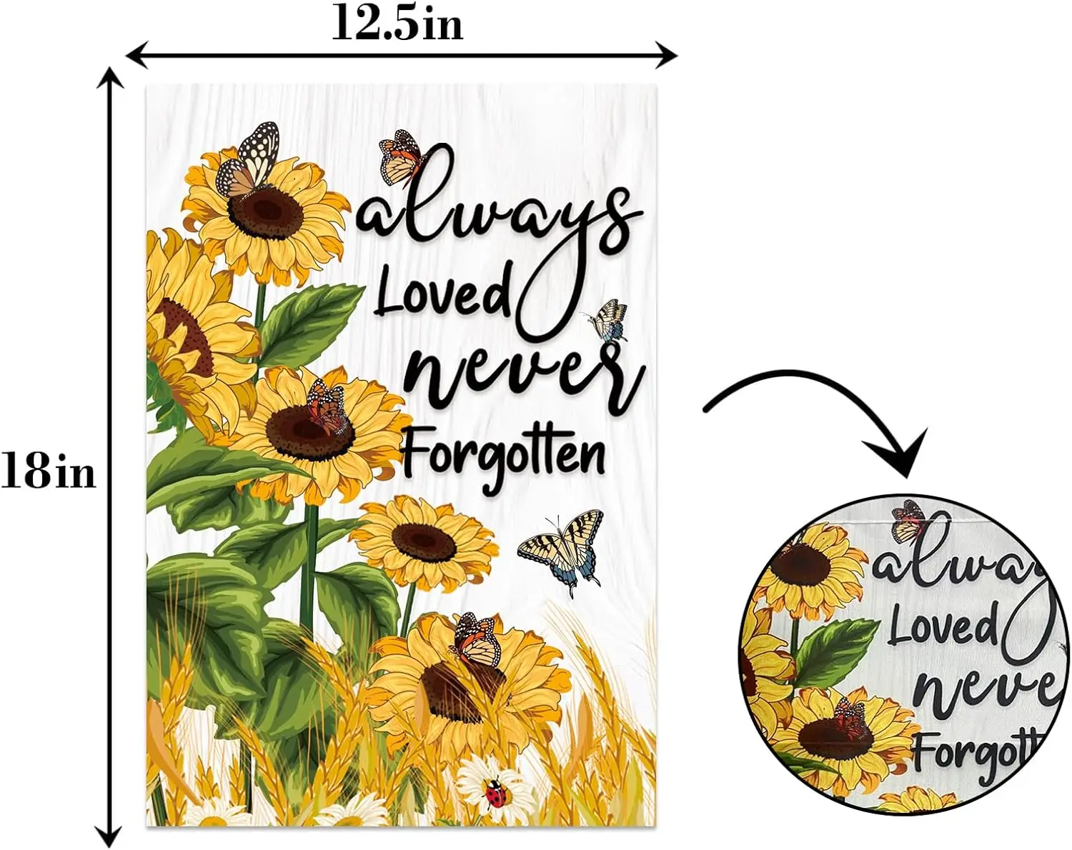 Sunflower Always Loved Never Forgotten Memorial Garden Flag, Welcome Summer Garden Flag,Inch Double Sided Outside, Sunflower uui