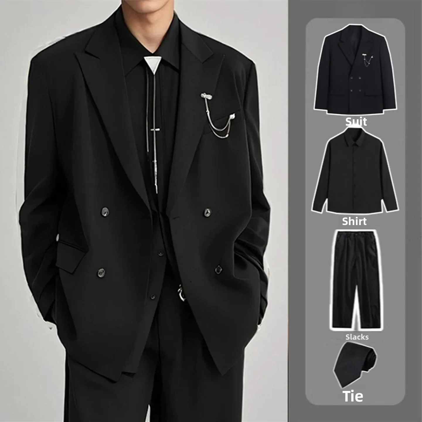 

Мужской повседневный свободный костюм для свадьбы, стильный деловой комплект, формальный наряд, полиэстер, длинный рукав, три пуговицы, двубортный