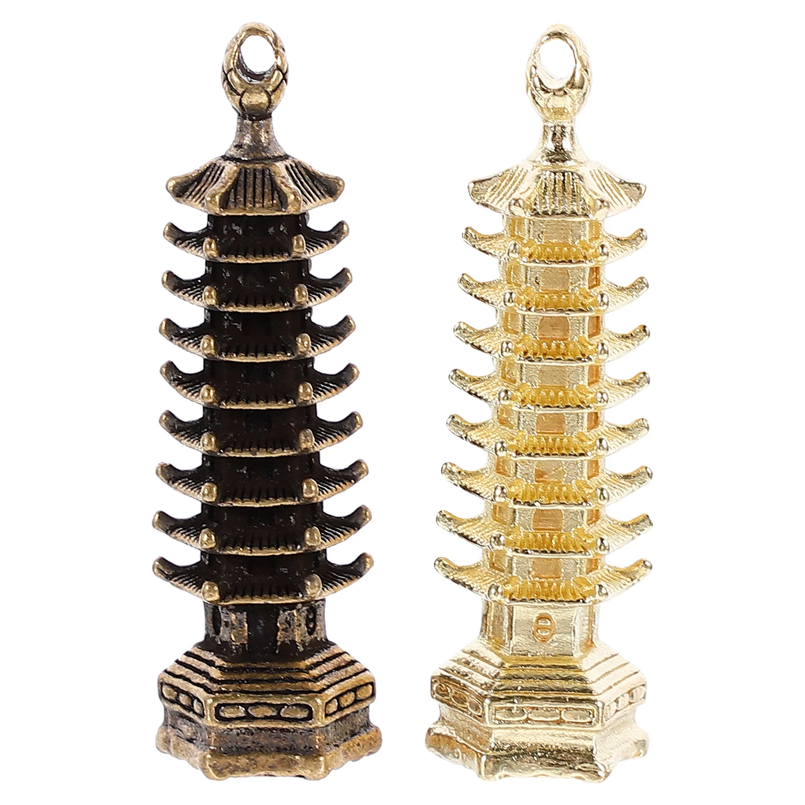 2Pcs Copper Tower Keychain Pendant Retro Charm Miniature Ornament for DIY Jewelry Craft Decoration Gift