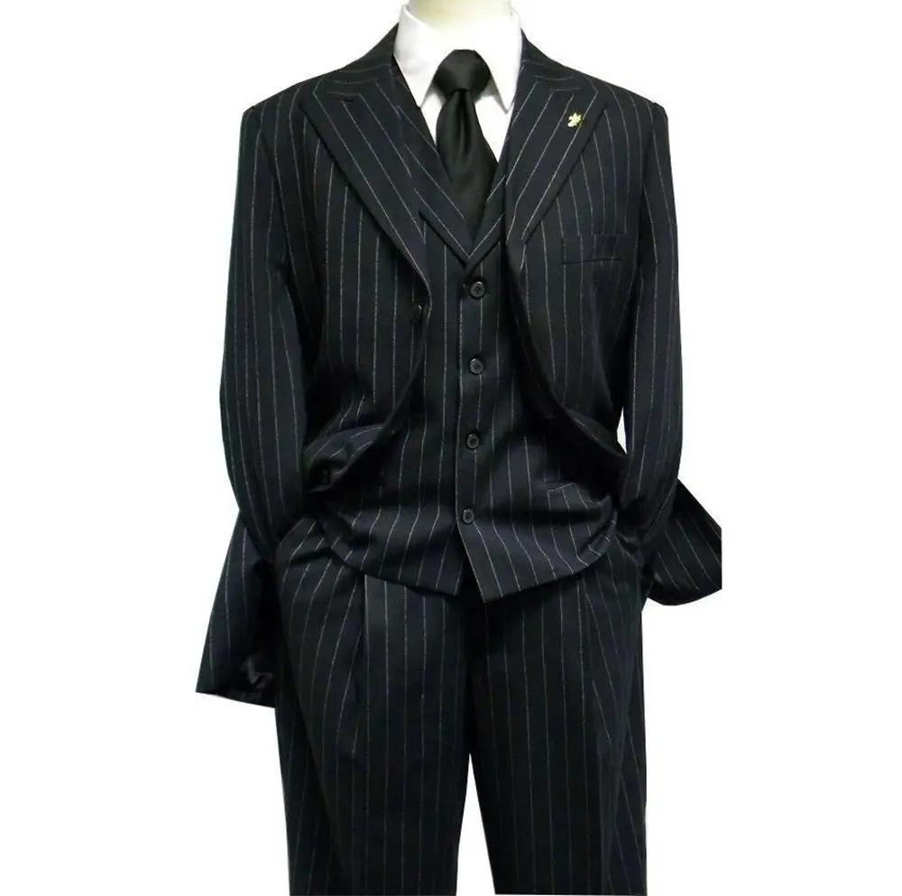 Handsome Black Striped Men's Suit Three-pieces ( Blazer+Pants+Vest) Chic Slim Casual Party Prom Wedding Set