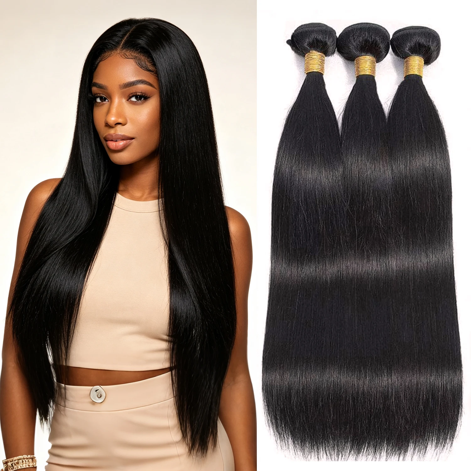 Ciocche di Capelli Umani Lisci Brasiliani, Cuticole Allineate, Nero Naturale, 8-30 Pollici, 1-3 Pezzi, Estensioni di Capelli Setosi e Lisce per Donne