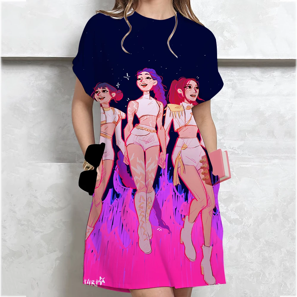 Mode KPop démon Huntersprint T-shirt Style Mini robes été décontracté robe ample robes
