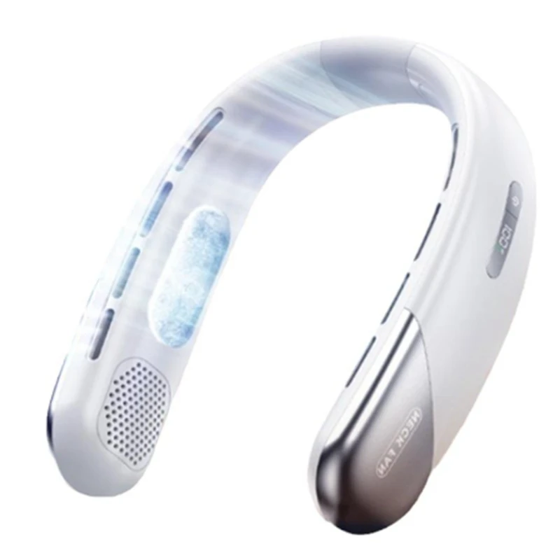 

ABWZ-Mute Portable USB Neck Fan 6000Mah Bladeless Cooling Neck Fan LED Digital Display 5Th Gear Wind Electric Fans