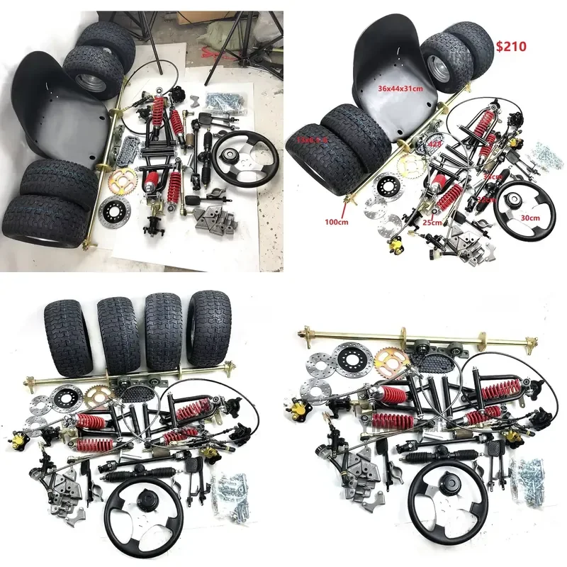For 1M Rear Axle Quad Go Kart Buggy Steering Gear Rack Pinion Swingarms Tie Rod Wheel 13X6.50-6 Inch ATV UTV Parts