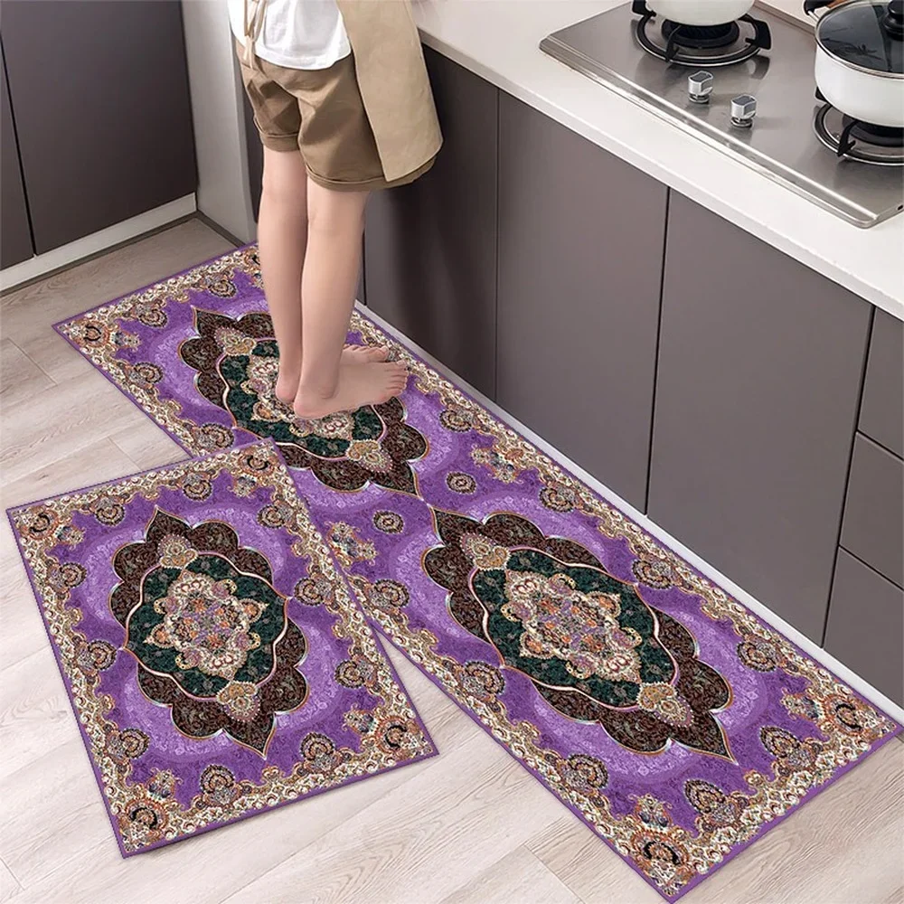 Ethnic Style Kitchen Mat Home Bedroom Carpet Entrance Doormat Bath Rug Non Slip Kitchen Carpet Set Floor Mats for Living Room