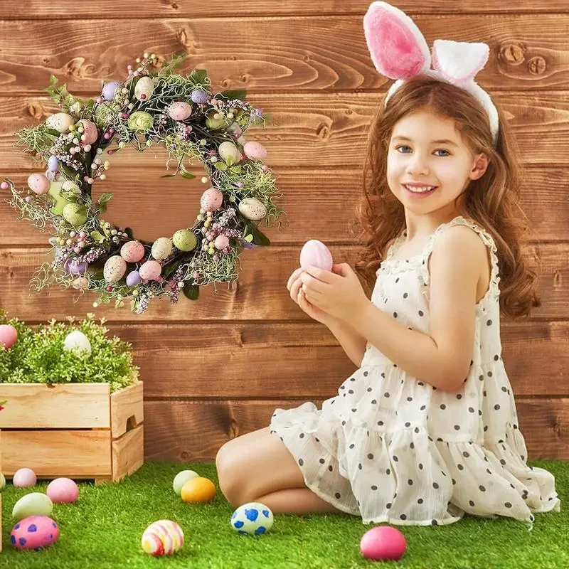 45cm Colorful Easter Eggs Decor Wreaths For Front Door Pastel Easter Egg Mini Spring Easter Wreath Easter Window Decor Wreath