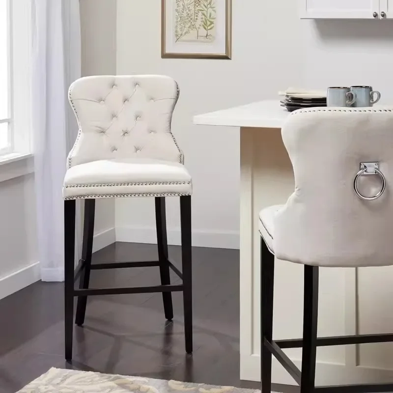 European high bar chair reception light luxury modern simple chair solid wood home backrest buckle cloth dining chair