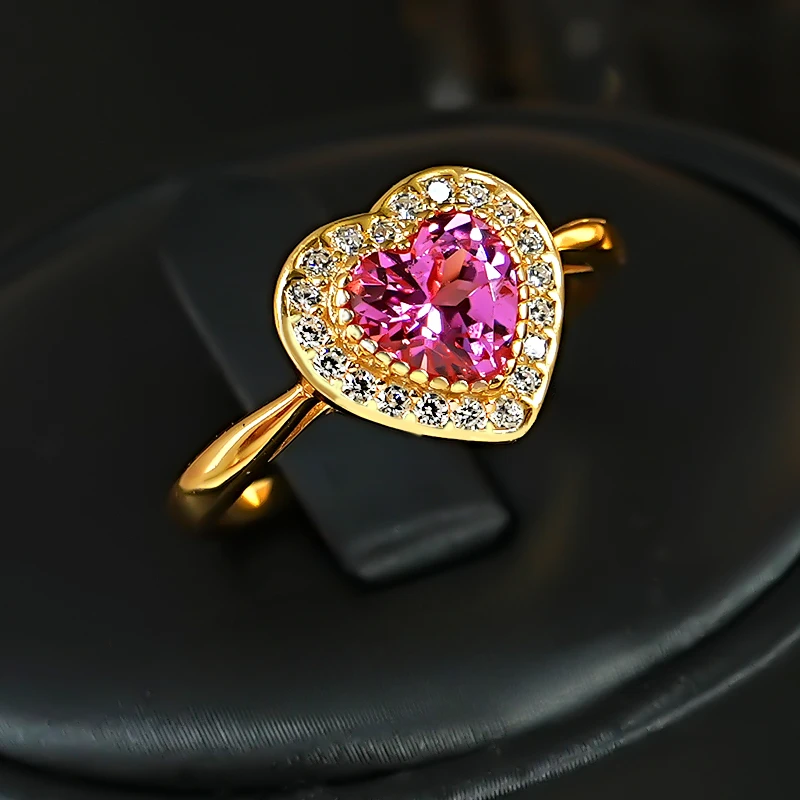 Freud Rose Pink Love Ring Ruby Pink Tourmaline 925 Silver Plated Gold Light Luxury socialite Sweet Colorful Treasure