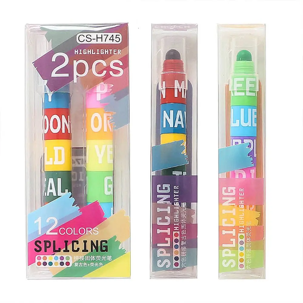 6-Color Fluorescent Pen Stationery Key Line Writing Student Stitching Solid Retro Highlighters Writing Supplies