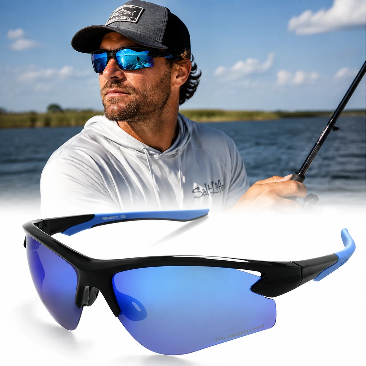 Men's Polarized Fishing Sunglasses HD Lake Vision Sport UV400 Half Frame Outdoor Mirror Sun Glasses