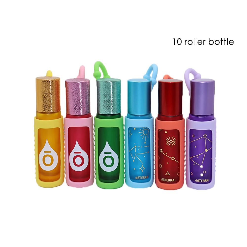 6Pcs 10ml Roller Bottle Holder Silicone Essential Oil Carrying Case Travel Perfume Bottle Silicone Sleeve Glass Bottle Key