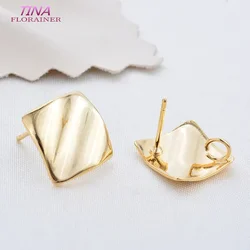 6PCS 12MM 14K Real Gold Color Plted Brass Rhombus Stud Earrings High Quality Diy Jewelry Findings Accessories