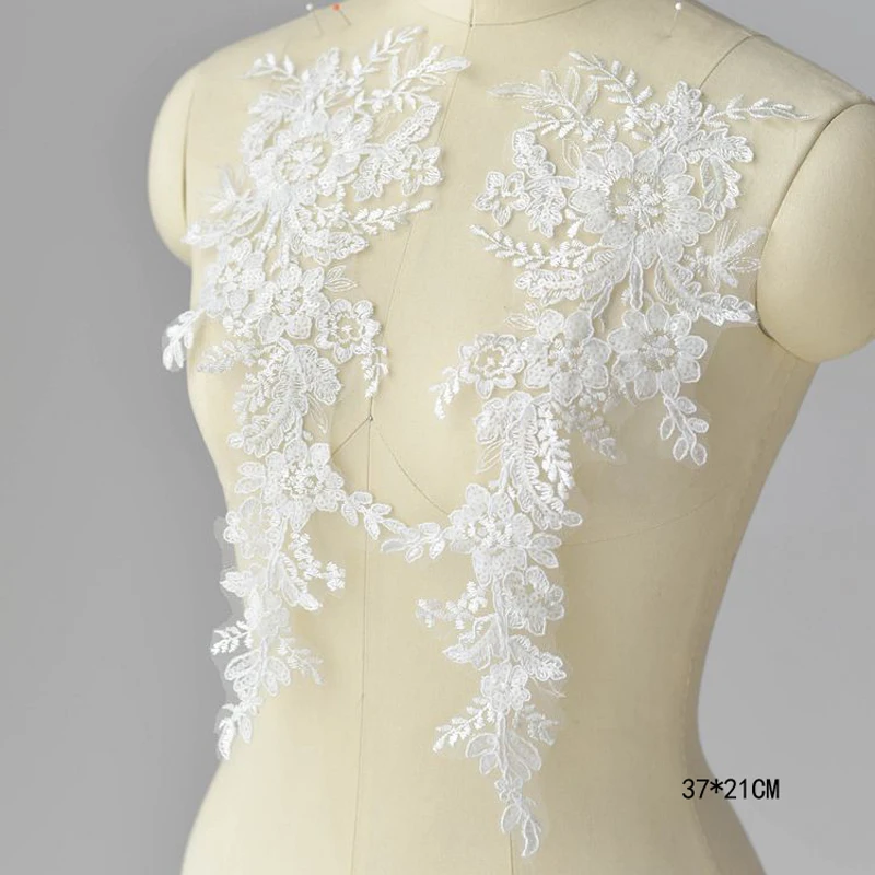 White Flower Patches Embroidery Lace Applique Sewing Collar For Wedding Dress Curtain Accessories DIY Repair