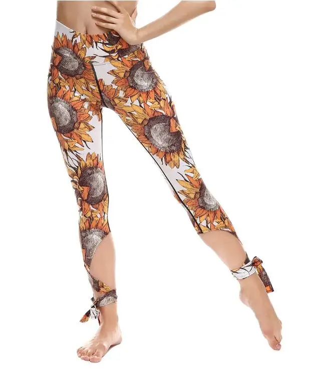 Woman Bandage Yoga Legging Sunflower Printed Dancing legging M L Legging 1098